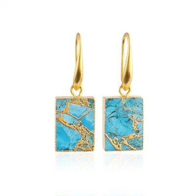Mojave Copper Turquoise Earring Rectangle Gold Plated Hook Dangle Gift For Her - Image 1 of 4