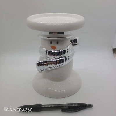 Bath & Body Works White Ceramic Snowman Pedestal Candle Holder Sleeve - Image 1 of 3