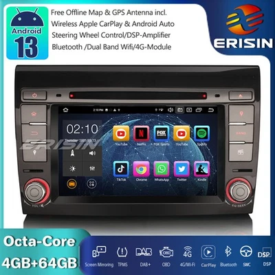 8-Core Android 13 Autoradio GPS FM DAB+CarPlay Wifi OBD CD Canbus per FIAT BRAVO - Immagine 1 di 4