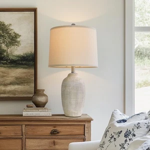 24 Zoll Vintage Keramik Tischlampe - einzelne Landhaus rustikale Nachttischlampe mit... - Bild 1 von 7