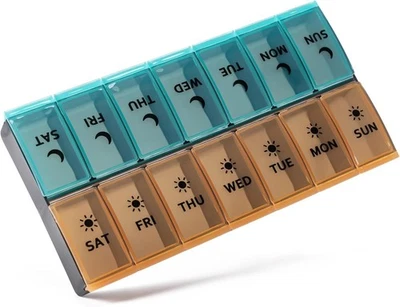 Large Pill Organizer 2 Times a Day, Weekly Pill Case 7 Day (Orange & Green) - Image 1 of 4