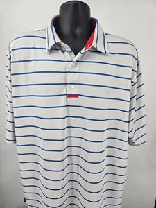 Footjoy Polo Shirt Mens 2XL Blue White Stripe Golf Active Stretch Golfing - Picture 1 of 10