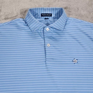 Peter Millar Polo Shirt Mens Medium Blue Stripe Crown Crafted Golf Performance - Picture 1 of 14