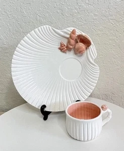 Vintage Fitz & Floyd OCEANA Plate and Cup Set 9” Snack Plate, Set of 7. - Picture 1 of 12