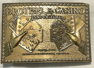 Hebilla de cinturón vintage de latón macizo para burdel y casino City of Las Vegas Nevada Foto 1 de 3