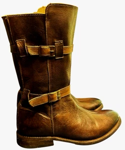 Bed Stu braune halbhohe Damenstiefel aus Leder mit doppeltem Riemen und Reißverschluss Größe 8 Schuster - Bild 1 von 13