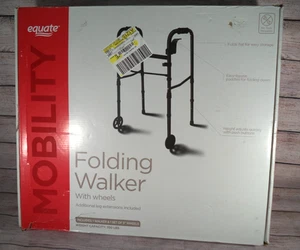 Equate Foldable Walker with Wheels 350 lb Capacity Height Adjustable Black NEW - Picture 1 of 7