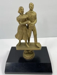 Vintage 6-3/4" Metal Square Dancing Trophy Black Marble Base Man Woman Dancing - Picture 1 of 24