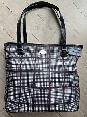 COACH Glen Plaid Cora Top Tote Shoulder Bag in Black Bordeaux EUC - Image 1 of 4