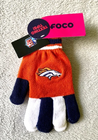 Denver Broncos NFL  Three Tone Youth Knit Gloves Orange/ White Team Logo Foco Cover