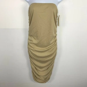 Sasha Womens Dress Sz L Tan Buttercup Strapless Body Con Side Ruching NEW - Picture 1 of 16