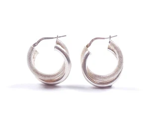 Pendientes de aro vintage de plata de ley con doble torsión con patrón y lisos de 4,5 g - Imagen 1 de 6