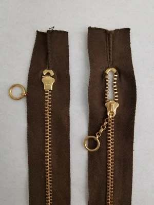 UNA CREMALLERA/De colección Años 70 TALON EE. UU./BRN.ALGODÓN/6" Metal LATÓN #3 ANILLOS CADENA DESLIZANTE/Bolsillo Foto 1 de 4