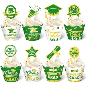 96 Pcs Graduation Cupcake Wrappers Toppers Class of 2025 Congrats Grad Cake Deco - Picture 1 of 12