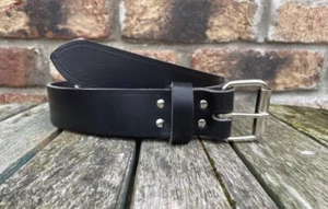 Black Buffalo Leather Plain Belt 3.5-4mm choice of widths and buckles Handmade - Picture 1 of 8