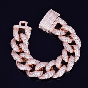 23MM 5AAA+ CZ Ice Out Hip Hop Chunky Miami Cuban Chain Bracelet Real Gold Plated