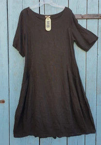Kleid Leinenkleid Kurzarmkleid Sommerkleid 100% Leinen Schwarz Gr. 40/42 - Bild 1 von 6