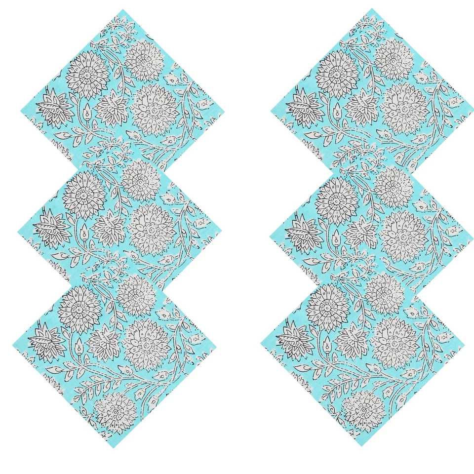 Sun Flower Hand Printed 100% Cotton Voile Fabric Table Napkins Set Of 12 Pcs - Image 1 of 4