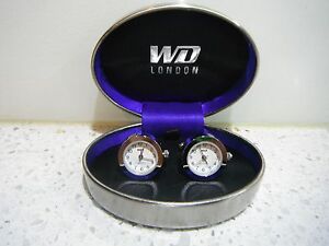 QUARTZ FUNCTIONAL SILVER CLOCK NOVELTY CUFF LINKS BY WD OF LONDON