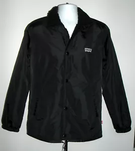 Abrigo Chaqueta Hombre Levis Sherpa Coaches Negro Pequeño 100% Poliéster Botones a Presión - Imagen 1 de 7