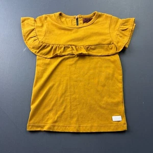 Hanna Andersson Girls 4T Mustard Yellow Ruffle Sleeve Top Shirt Casual Boho - Picture 1 of 6