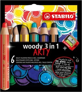 STABILO Multi-Talented Pencil woody 3 in 1 ARTY - Pack of 6 - Assorted Colors... - Picture 1 of 12