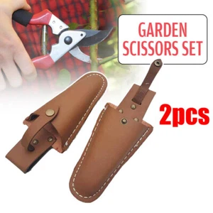 Set of 2 Leather Sheath Pouch Holder Garden Tool for Pruning Plier Shear Scissor - Picture 1 of 6