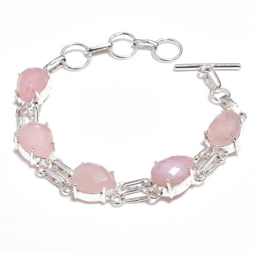 VALENTINO Bracciale gioiello argento sterling 925 pietra preziosa quarzo rosa naturale misura 7 8"