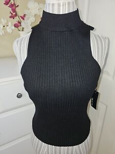 Closet Space Juniors Black Rib Knit Mock Neck Sweater Pullover Vest Sz.XL Fit XS