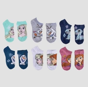 Girls' Frozen 6pk No Show Socks - Blue/ Gray M/L - Picture 1 of 2