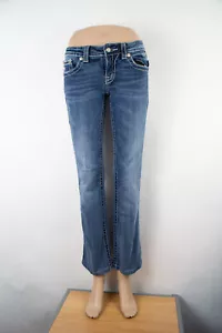 Miss Me Jeans JP5182B5 Boot 28 X 29 Women's Fleur De Lis Embellished Medium Wash - Picture 1 of 11