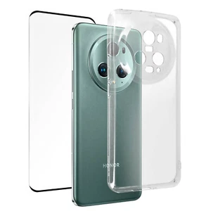 Case for Honor Magic 5 Pro Silicone Gel and Tempered Glass 9H Black Trim - Picture 1 of 6