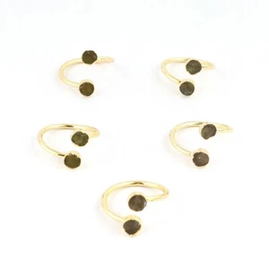 5 mm Tiny Rough Look Natural Green Peridot Gold Plated Adjustable Rings 1 Pcs - Picture 1 of 7