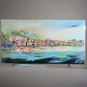 Varenna Leinwandbild Bernhard Gerner 30 X 60 cm handgemalt in Braun Rot Blau - Bild 1 von 8