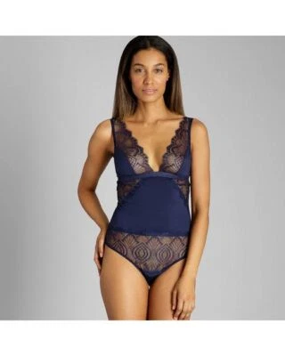 Nuevo Body Cosabella Cheyenne Sin Mangas Encaje Body Azul Marino Grande L Foto 1 de 4