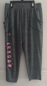 Under Armour Athletic Capri Sweatpants Youth Medium Pockets Gray/Pink Logo Loose - Picture 1 of 5