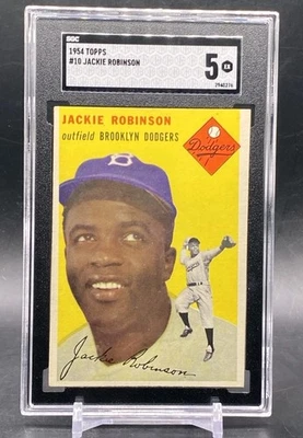 Tarjeta de béisbol 1954 Topps #10 Jackie Robinson Salón de la fama Brooklyn Dodgers de colección SGC 5 Foto 1 de 2