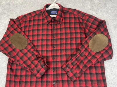 Pendleton Trail Shirt Mens 2XL Red Black Wool Plaid Elbow Patch Button Up - Image 1 of 4