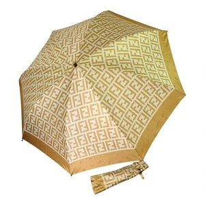 Fendi Folding Umbrella Gold White Compact Used with Minor Damage - Picture 1 of 9