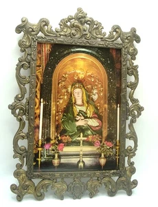 Vintage Italien verzierter Messingrahmen ~ religiöser Druck mit Glas + Aufhänger 8” x 5 3/4” - Bild 1 von 8