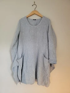 Vivid 100% Linen Grey Women's Tunic With Scarf Hem Long Sleeve Pockets Relaxed  - Picture 1 of 7