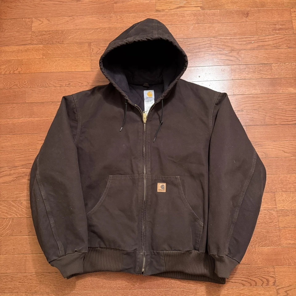 Chaqueta con Capucha Carhartt Active De Colección J130 DKB Marrón Pato Lona Para Hombre Talla XL 90s Foto 1 de 3