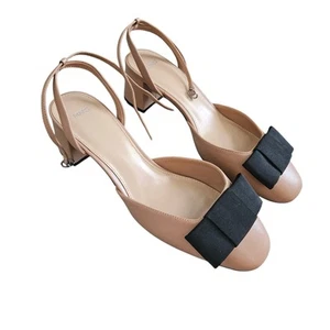MNG Mango Bow Tie Nude Ankle Strap Full Toe Shoes Size 41/10 - Picture 1 of 6