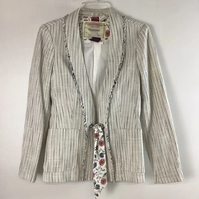Chaqueta Blazer Cartonnier by Anthropologie Coddington Marfil Azul Marino Rayas Para Mujer’s 4 Foto 1 de 4