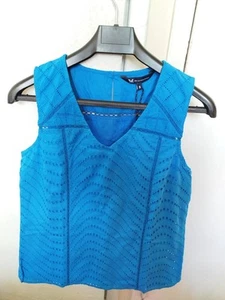 Crew Clothing Company Broderie Sleeveless Top Blue UK Size 8 - Picture 1 of 4