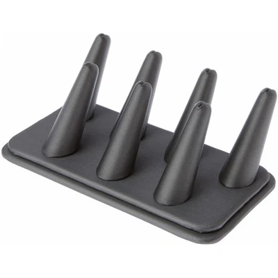 Expositor de anillos de cuero sintético gris Plymor, 7 en base rectangular, 6,75"x3,5"x2,25" Foto 1 de 2