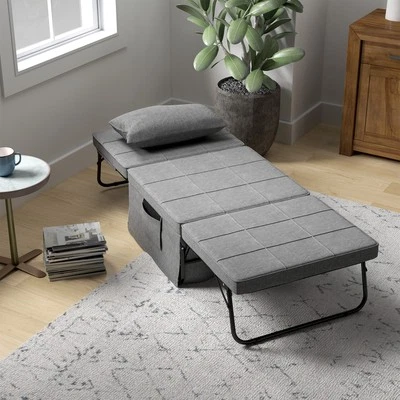 HOMCOM 4-in-1 Folding Bed Armchair Ottoman Recliner 5-Tier Height Adjustable Grey - Image 1 of 4