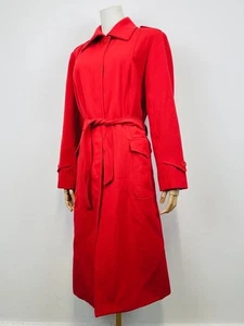 Vintage 70s Red Long Wool Blend Belted Retro Mod Trench Coat 16 - Picture 1 of 8