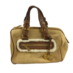 Michael Kors Light Brown Suede Shearling Satchel Handbag Leather Trim Fall NEW - Picture 1 of 15