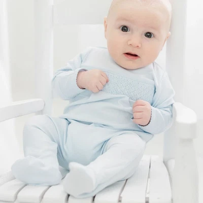 Nuevo con etiquetas Mameluco Magnolia Baby Azul Sólido Calado Algodón Pima Footie Niños prematuros 00 Foto 1 de 4